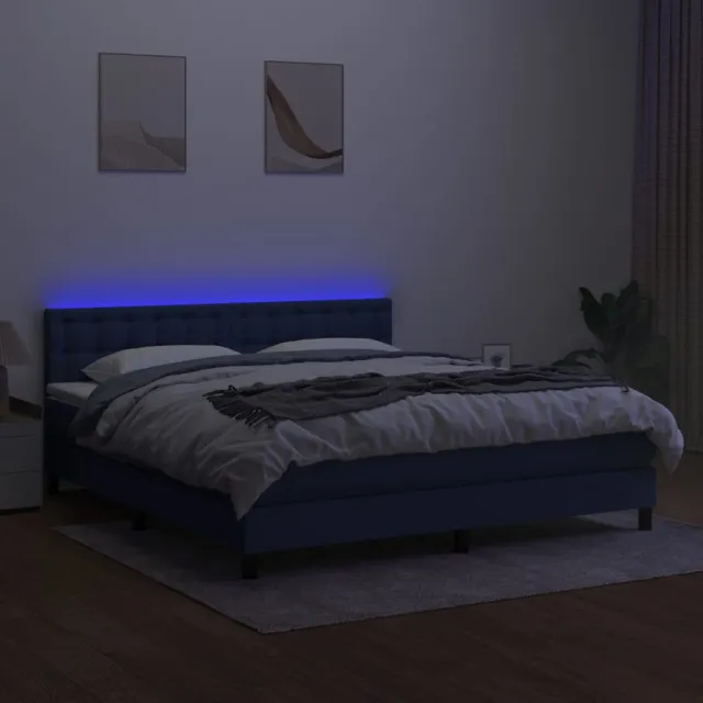 Sommier à lattes de lit avec matelas LED Bleu 180x200 cm Tissu