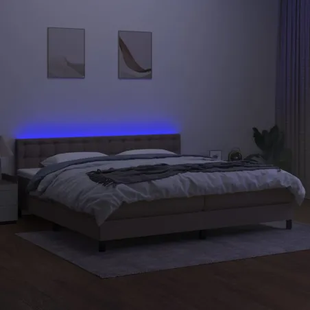 Sommier à lattes de lit et matelas et LED Taupe 200x200cm Tissu