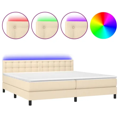 Sommier à lattes de lit et matelas et LED Crème 200x200cm Tissu