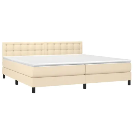 Sommier à lattes de lit et matelas et LED Crème 200x200cm Tissu