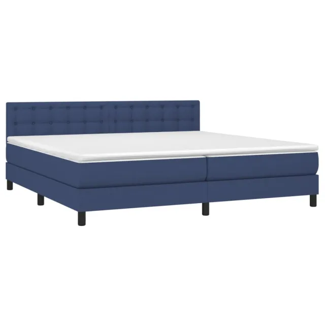 Sommier à lattes de lit et matelas et LED Bleu 200x200 cm Tissu