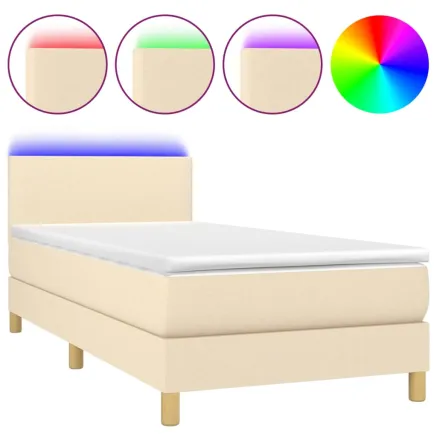 Sommier à lattes de lit avec matelas LED Crème 90x190 cm Tissu 2