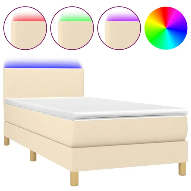 Sommier à lattes de lit avec matelas LED Crème 90x190 cm Tissu