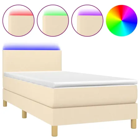 Sommier à lattes de lit avec matelas LED Crème 90x190 cm Tissu