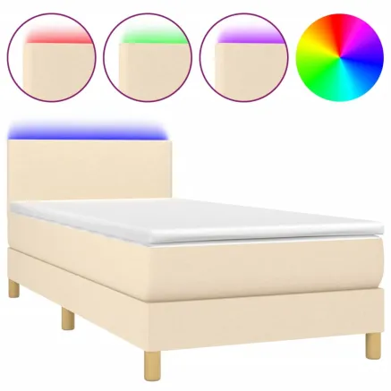 Sommier à lattes de lit avec matelas LED Crème 90x200 cm Tissu 2