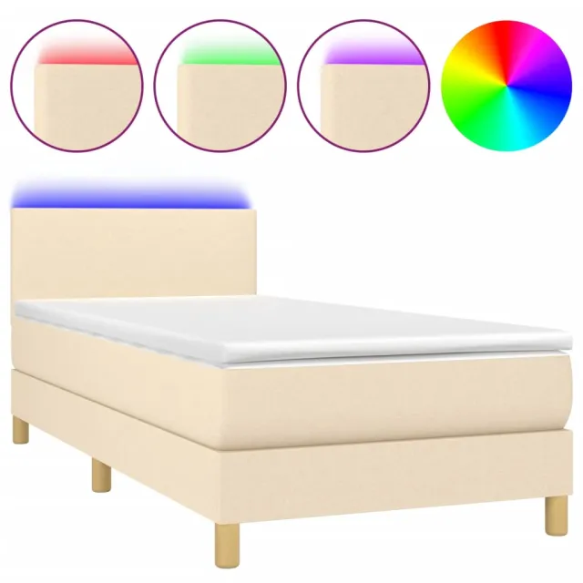 Sommier à lattes de lit avec matelas LED Crème 90x200 cm Tissu