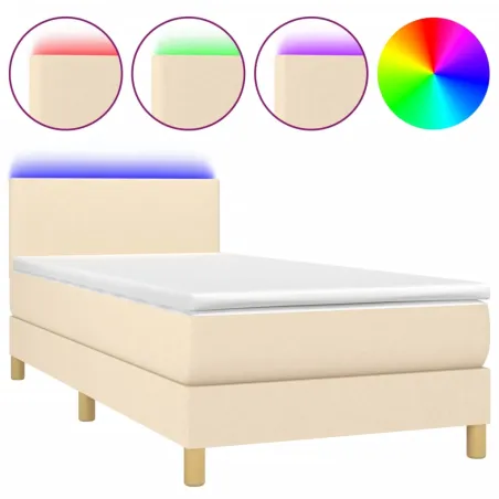Sommier à lattes de lit avec matelas LED Crème 90x200 cm Tissu