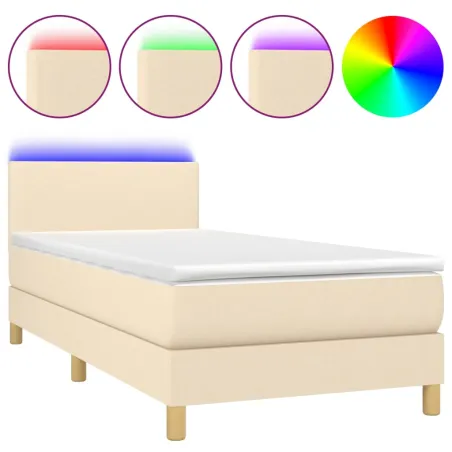 Sommier à lattes de lit avec matelas LED Crème 100x200 cm Tissu