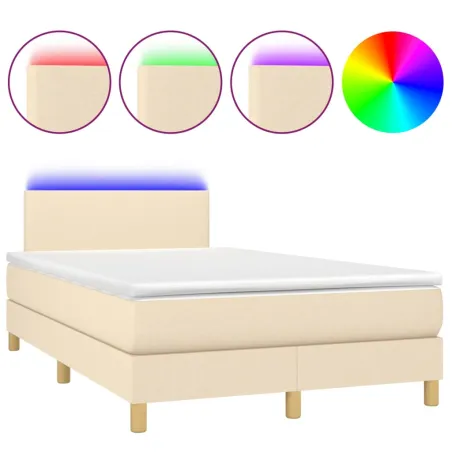 Sommier à lattes de lit avec matelas LED Crème 120x200 cm Tissu