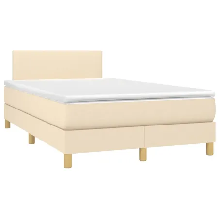 Sommier à lattes de lit avec matelas LED Crème 120x200 cm Tissu