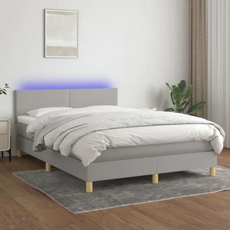 Sommier à lattes de lit et matelas et LED Gris clair 140x190 cm