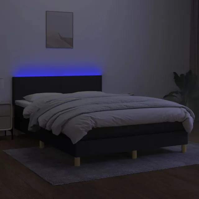 Sommier à lattes de lit avec matelas LED Noir 140x190 cm Tissu