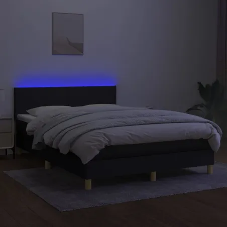 Sommier à lattes de lit avec matelas LED Noir 140x190 cm Tissu