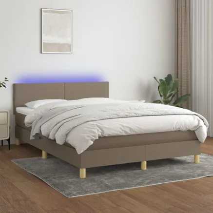 Sommier à lattes de lit avec matelas LED Taupe 140x190 cm Tissu