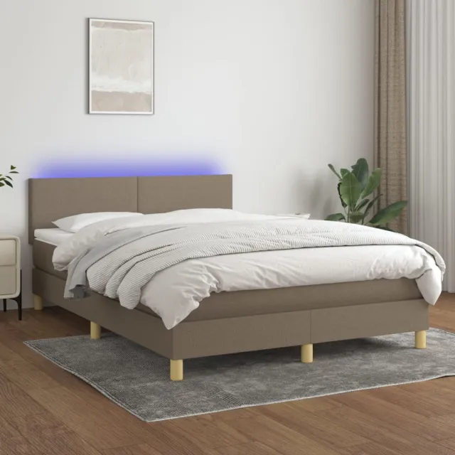 Sommier à lattes de lit avec matelas LED Taupe 140x190 cm Tissu