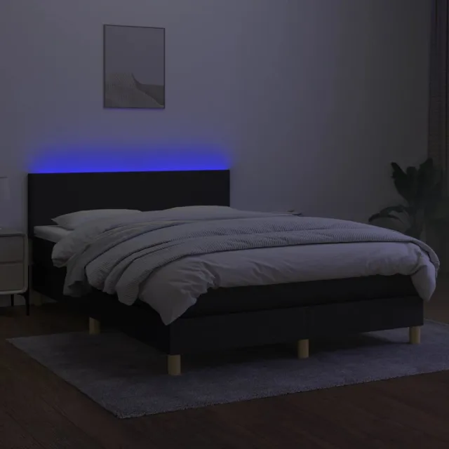 Sommier à lattes de lit avec matelas LED Noir 140x200 cm Tissu