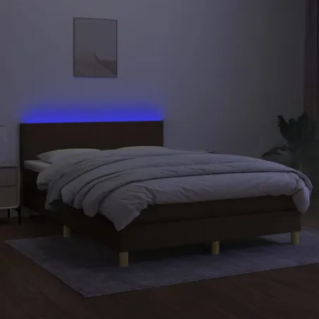 Sommier à lattes de lit matelas et LED Marron foncé 140x200 cm