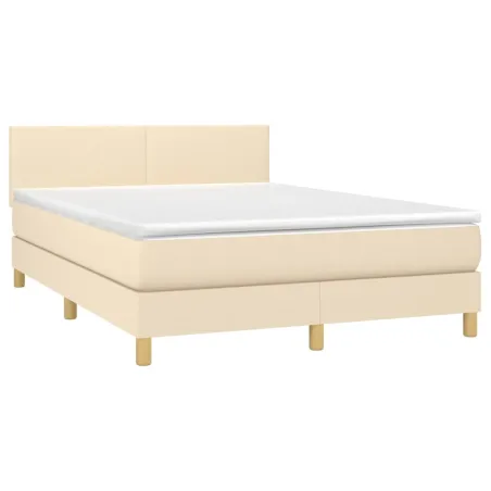 Sommier à lattes de lit avec matelas LED Crème 140x200 cm Tissu