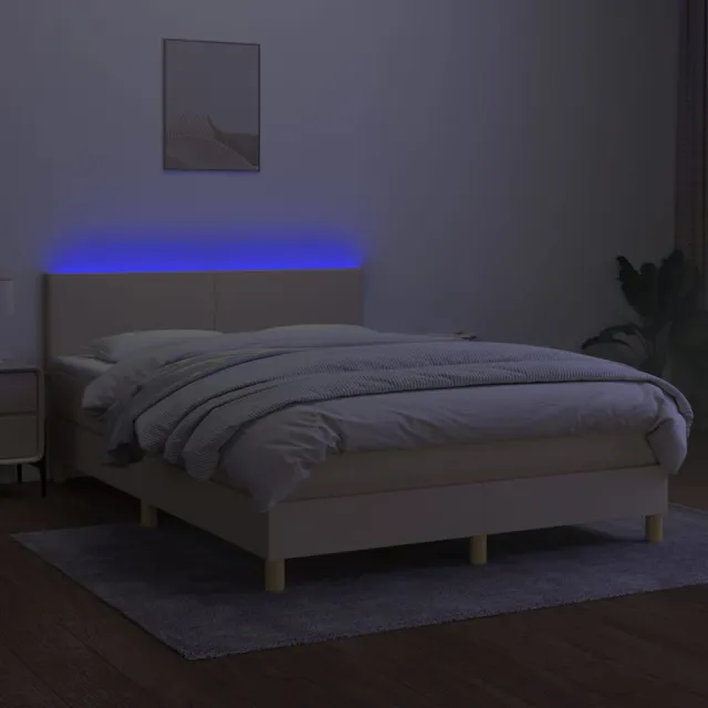 Sommier à lattes de lit avec matelas LED Crème 140x200 cm Tissu