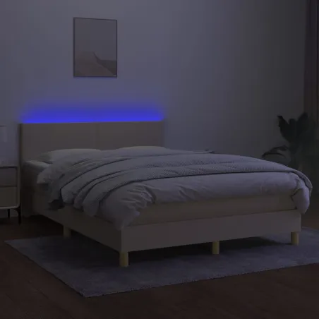 Sommier à lattes de lit avec matelas LED Crème 140x200 cm Tissu