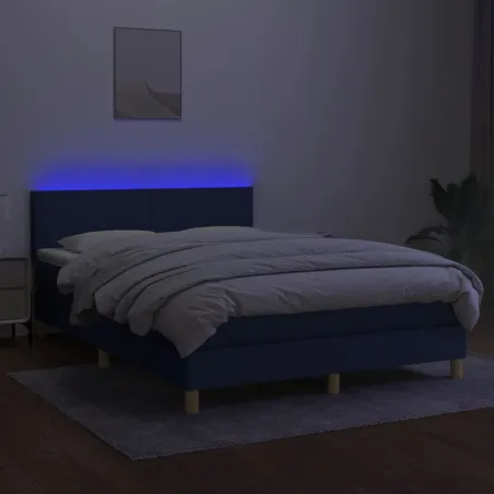 Sommier à lattes de lit avec matelas LED Bleu 140x200 cm Tissu