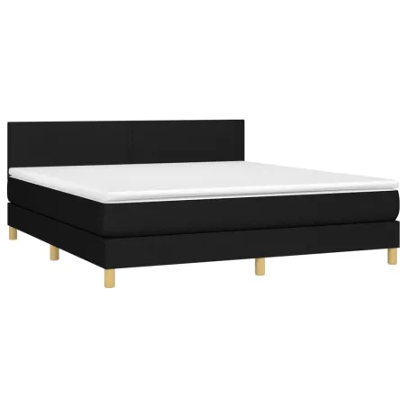 Sommier à lattes de lit avec matelas LED Noir 180x200 cm Tissu
