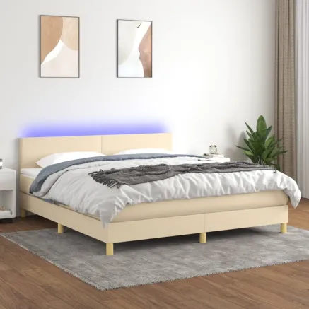 Sommier à lattes de lit avec matelas LED Crème 180x200 cm Tissu