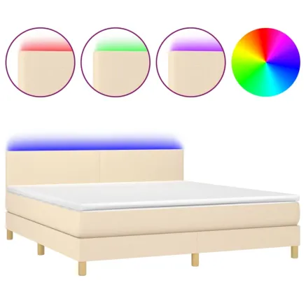Sommier à lattes de lit avec matelas LED Crème 180x200 cm Tissu 2