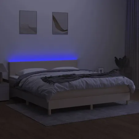 Sommier à lattes de lit avec matelas LED Crème 180x200 cm Tissu