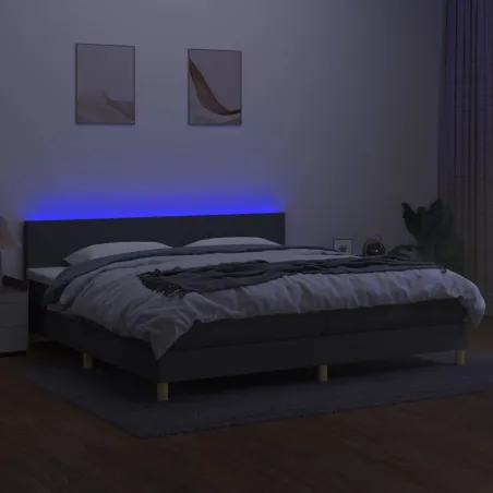 Sommier à lattes de lit et matelas et LED Gris foncé 200x200 cm