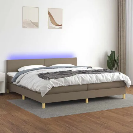 Sommier à lattes de lit et matelas et LED Taupe 200x200cm Tissu