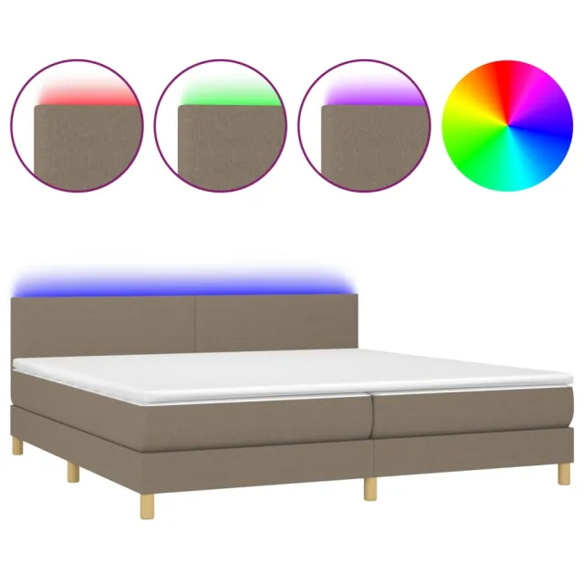 Sommier à lattes de lit et matelas et LED Taupe 200x200cm Tissu