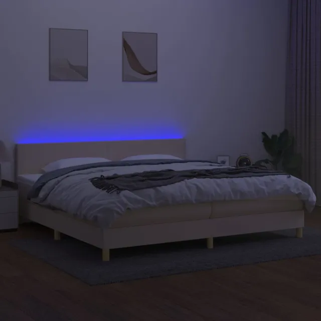 Sommier à lattes de lit et matelas et LED Crème 200x200cm Tissu