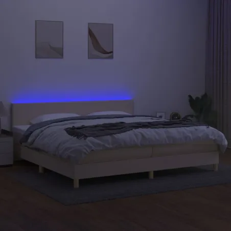 Sommier à lattes de lit et matelas et LED Crème 200x200cm Tissu