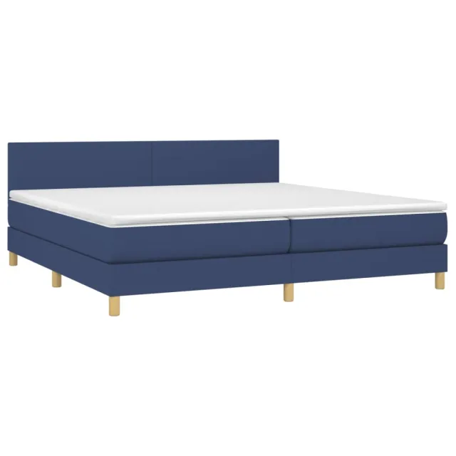 Sommier à lattes de lit et matelas et LED Bleu 200x200 cm Tissu