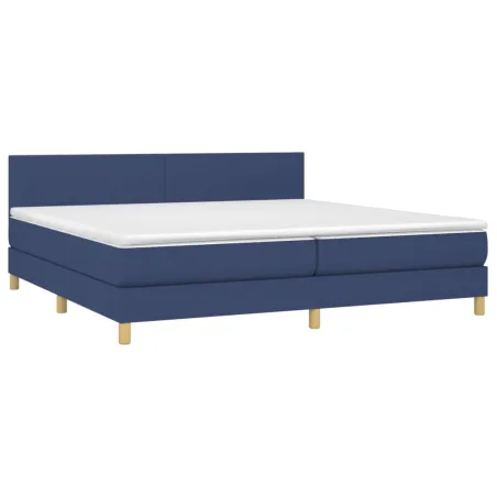 Sommier à lattes de lit et matelas et LED Bleu 200x200 cm Tissu