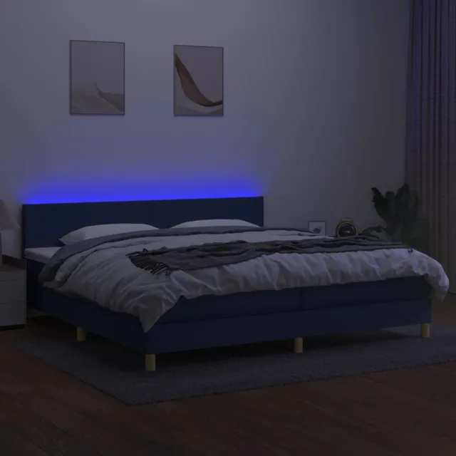 Sommier à lattes de lit et matelas et LED Bleu 200x200 cm Tissu