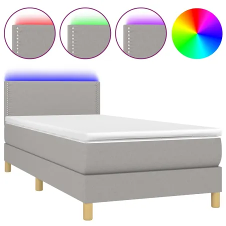 Sommier à lattes de lit avec matelas et LED Gris clair 90x200cm