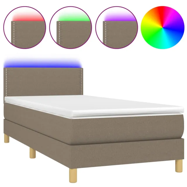 Sommier à lattes de lit avec matelas LED Taupe 90x200 cm Tissu