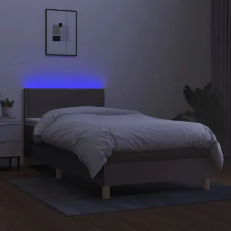 Sommier à lattes de lit avec matelas LED Taupe 90x200 cm Tissu