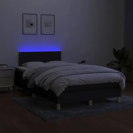 Sommier à lattes de lit avec matelas LED Noir 120x200 cm Tissu