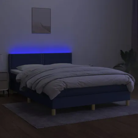 Sommier à lattes de lit avec matelas LED Bleu 140x190 cm Tissu