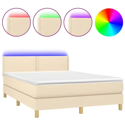 Sommier à lattes de lit avec matelas LED Crème 140x200 cm Tissu 2