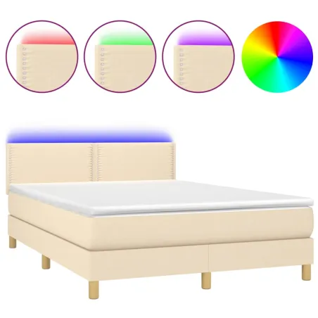 Sommier à lattes de lit avec matelas LED Crème 140x200 cm Tissu