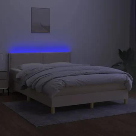 Sommier à lattes de lit avec matelas LED Crème 140x200 cm Tissu