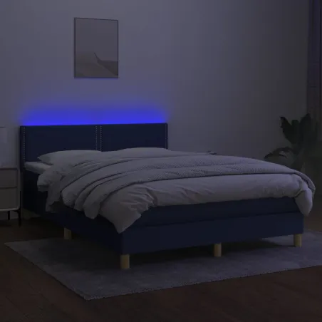 Sommier à lattes de lit avec matelas LED Bleu 140x200 cm Tissu