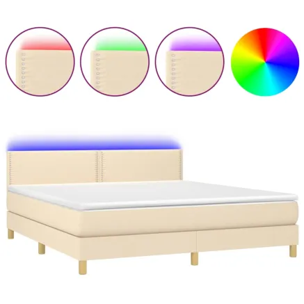 Sommier à lattes de lit avec matelas LED Crème 180x200 cm Tissu 2