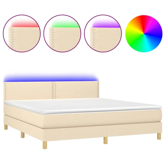 Sommier à lattes de lit avec matelas LED Crème 180x200 cm Tissu