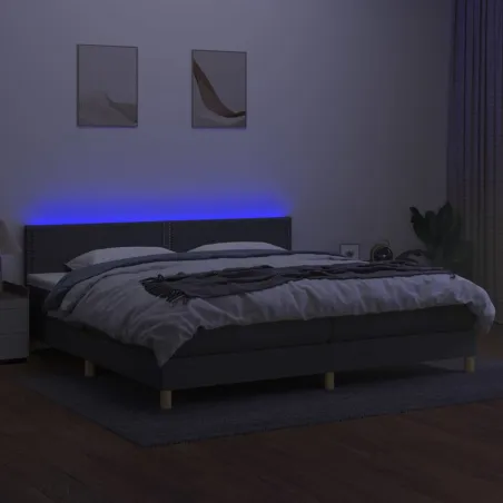Sommier à lattes de lit et matelas et LED Gris foncé 200x200 cm