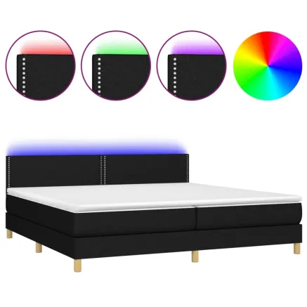 Sommier à lattes de lit et matelas et LED Noir 200x200 cm Tissu 2